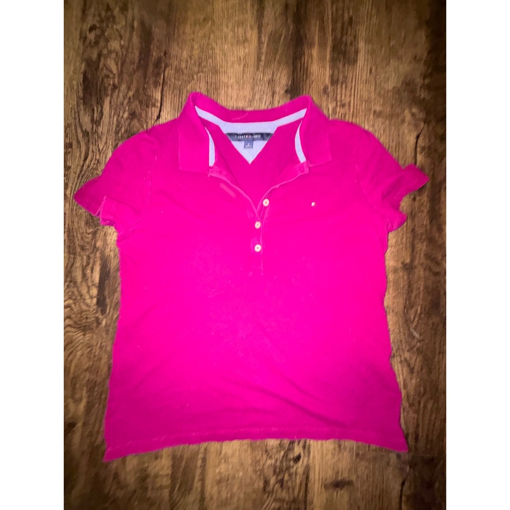 Tommy Hilfiger Womens Magenta Pink Short Sleeve Pique Polo Shirt Size M Logo